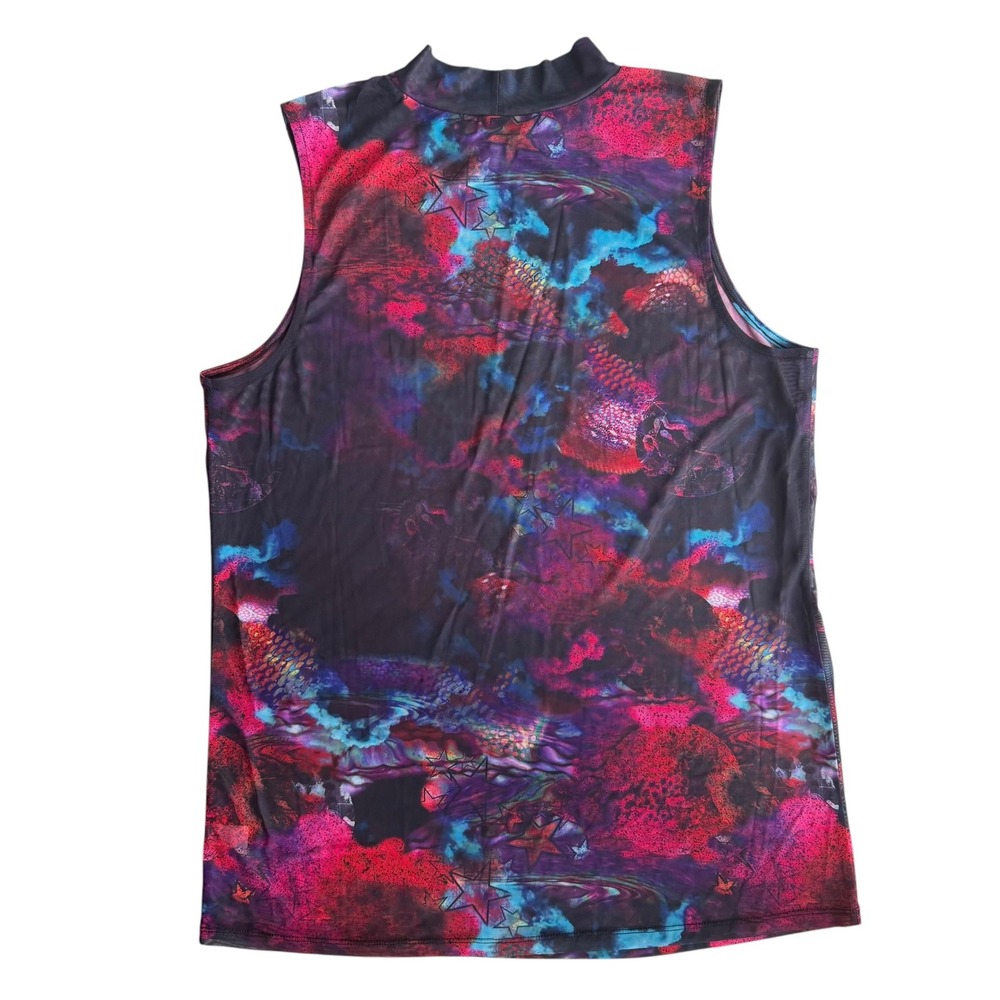 Torrid Women's Plus 3 Multicolor Cosmic Star Foxy Mesh Mock Neck Sleeveless Tank - Picture 3 of 12